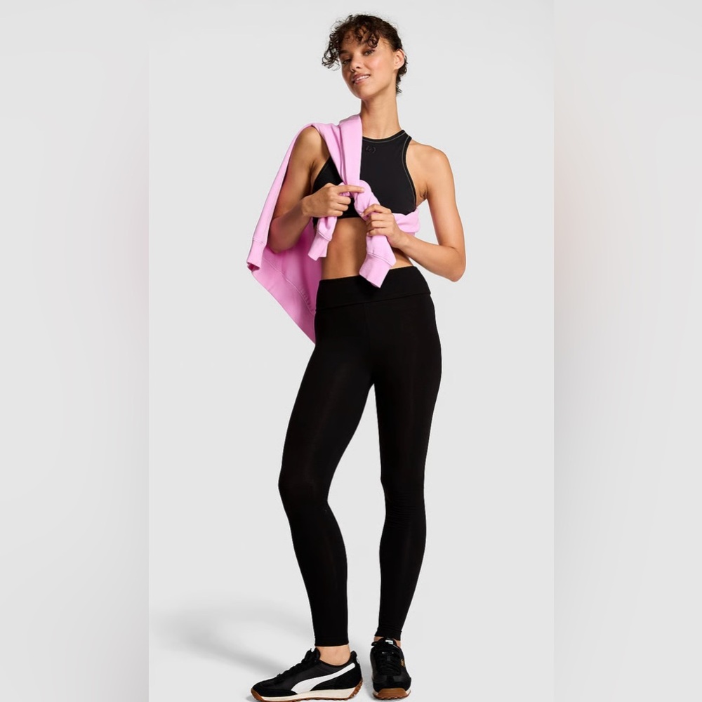 Victoria's Secret PINK Yoga black foldover cotton blend leggings with dog logo M